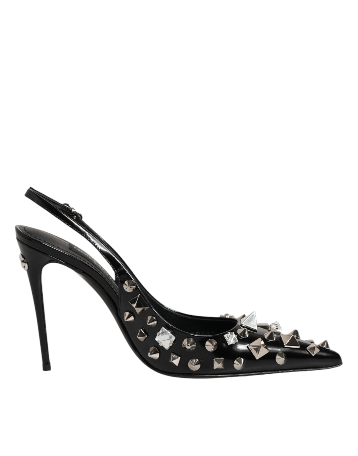 Scarpe con tacco e cinturino alla caviglia in pelle nera con borchie Dolce &amp; Gabbana