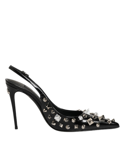 Scarpe con tacco e cinturino alla caviglia in pelle nera con borchie Dolce &amp; Gabbana