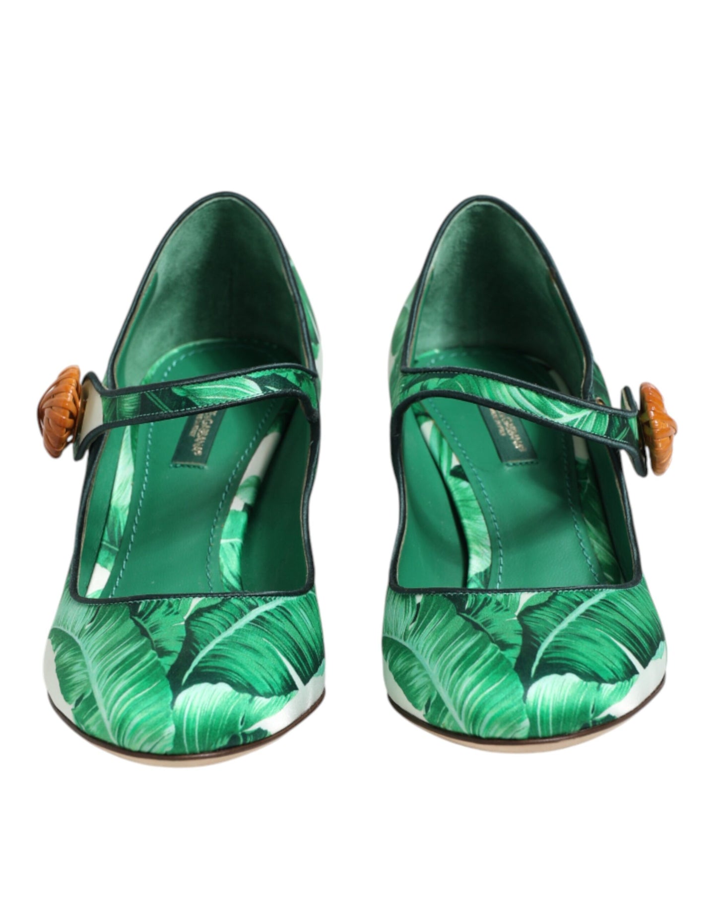 Dolce &amp; Gabbana Sandali MARY JANES in seta verde con foglie