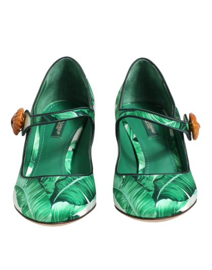 Dolce &amp; Gabbana Sandali MARY JANES in seta verde con foglie