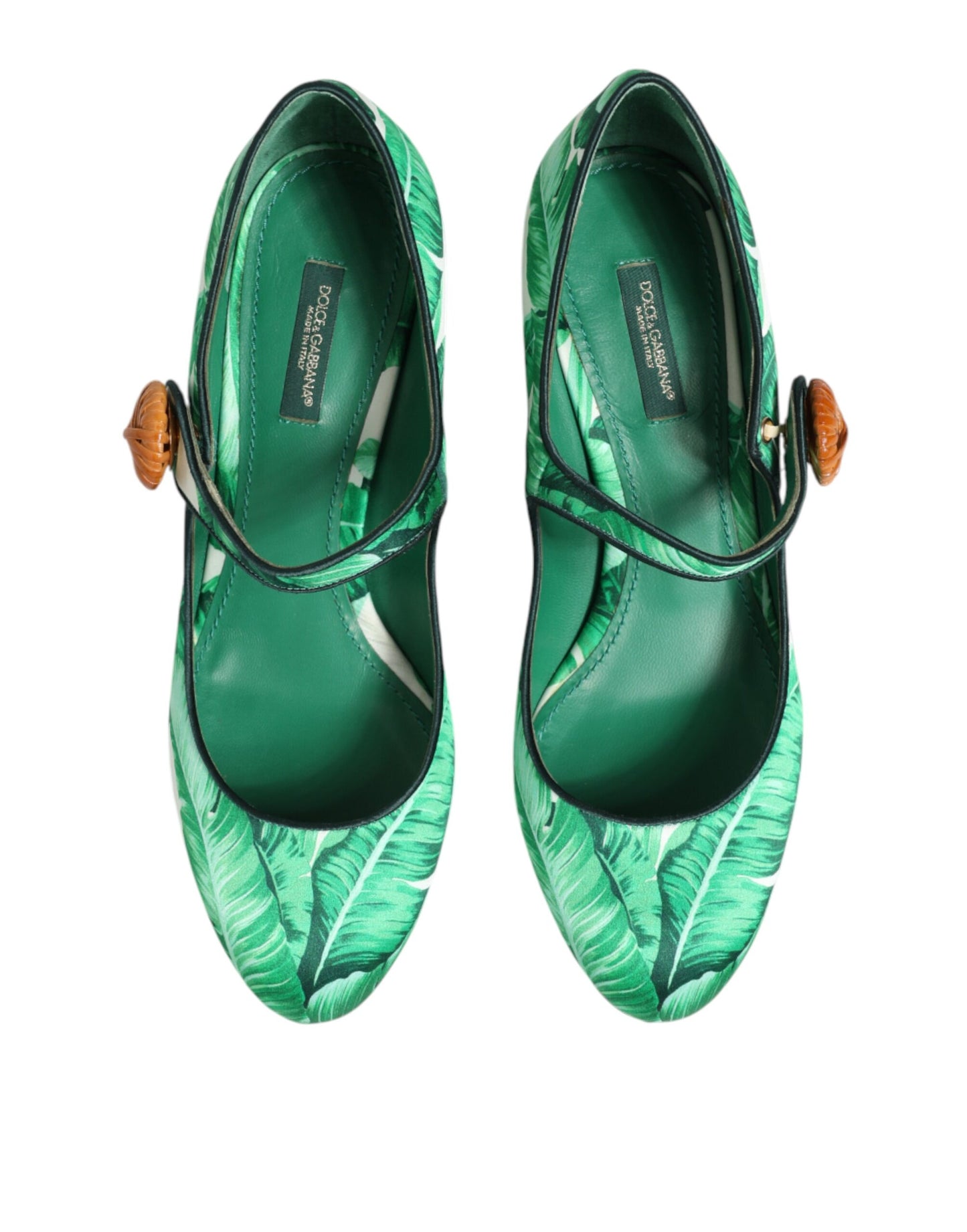 Dolce &amp; Gabbana Sandali MARY JANES in seta verde con foglie