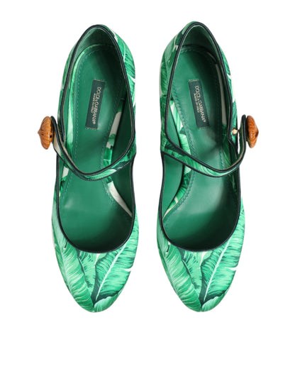 Dolce &amp; Gabbana Sandali MARY JANES in seta verde con foglie