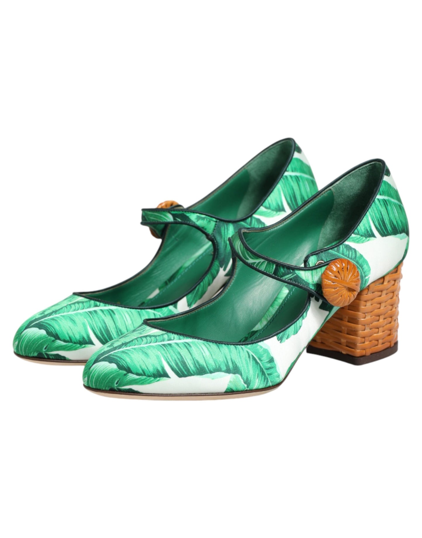 Dolce &amp; Gabbana Sandali MARY JANES in seta verde con foglie
