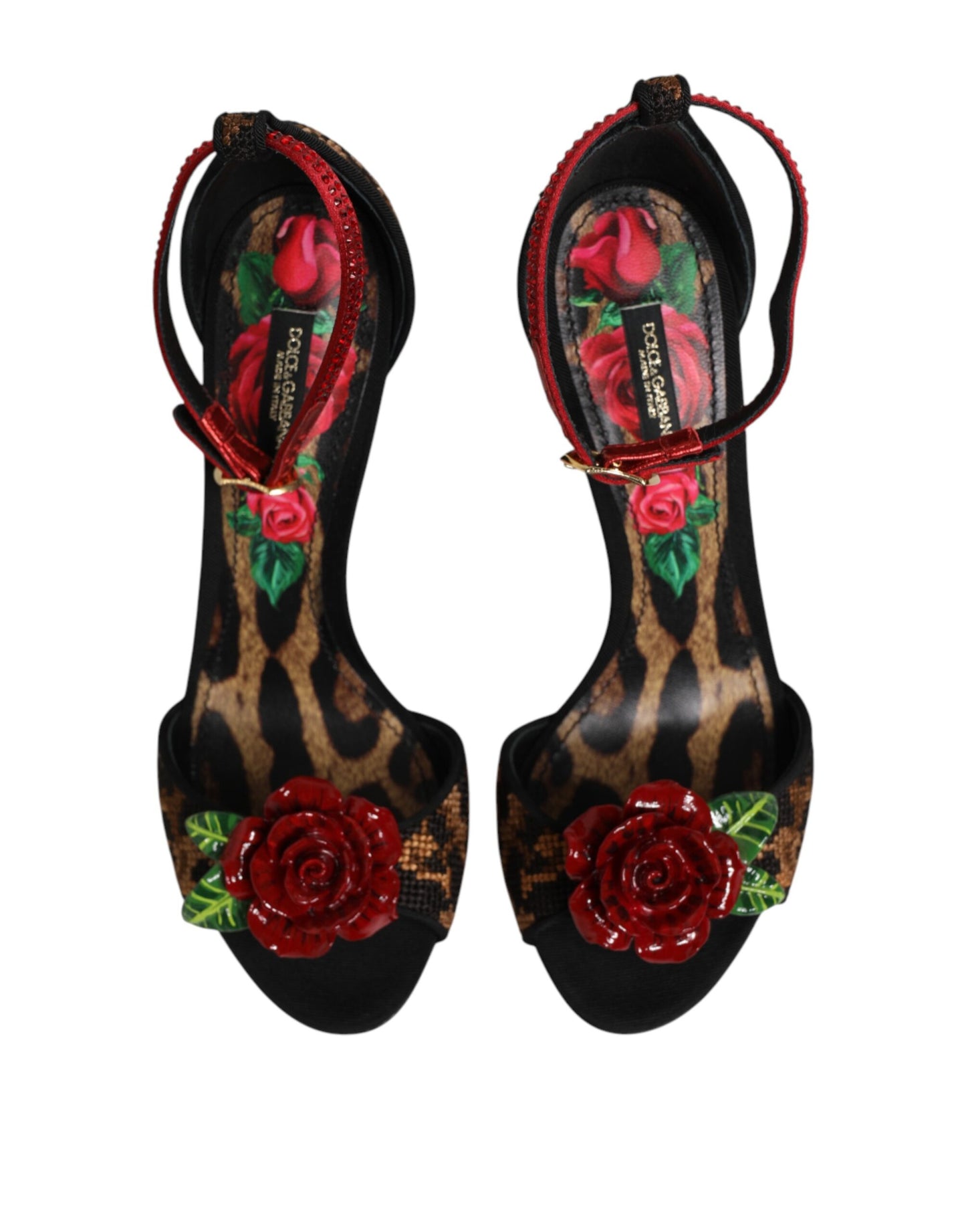 Sandali Dolce & Gabbana con rose di cristallo leopardate marroni
