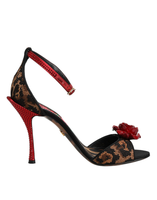 Sandali Dolce & Gabbana con rose di cristallo leopardate marroni