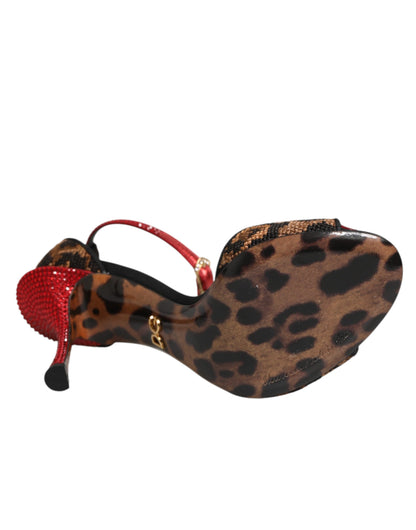 Sandali Dolce & Gabbana con rose di cristallo leopardate marroni