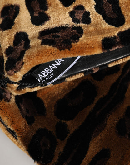 Guanti lunghi fino al gomito in pelle leopardata marrone e nera Dolce &amp; Gabbana