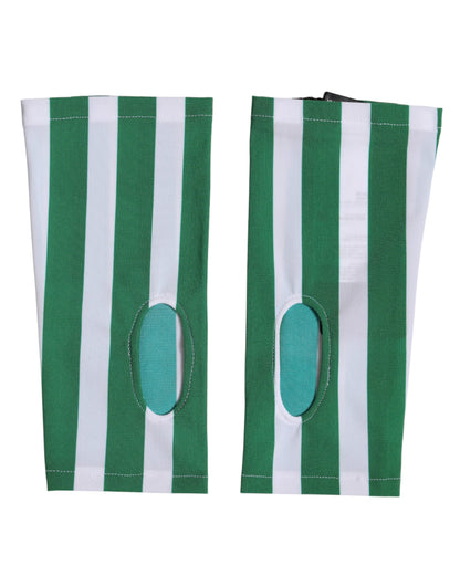 Guanti senza dita in nylon verde bianco Dolce &amp; Gabbana