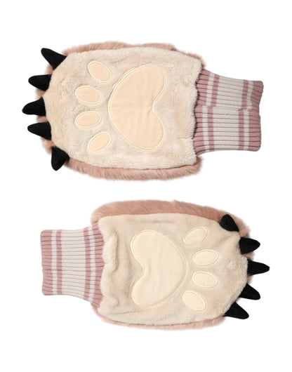 Guanti da polso in pelliccia lavorata a maglia in acrilico marrone Dolce &amp; Gabbana
