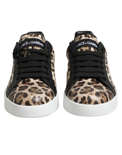 Dolce &amp; Gabbana Scarpe da ginnastica basse in pelle marrone leopardata