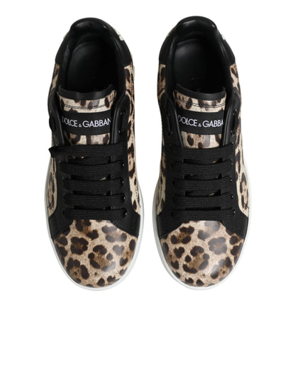 Dolce &amp; Gabbana Scarpe da ginnastica basse in pelle marrone leopardata