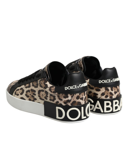 Dolce &amp; Gabbana Scarpe da ginnastica basse in pelle marrone leopardata