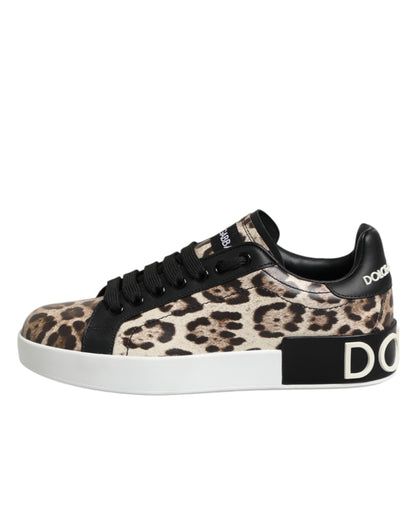 Dolce &amp; Gabbana Scarpe da ginnastica basse in pelle marrone leopardata
