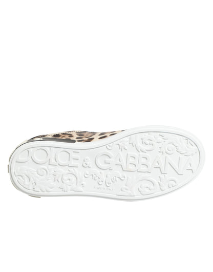 Dolce &amp; Gabbana Scarpe da ginnastica basse in pelle marrone leopardata