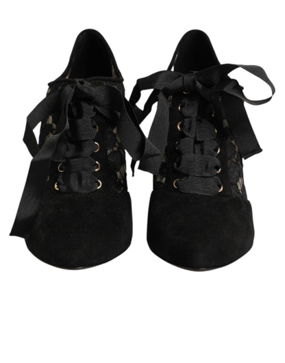 Scarpe con tacco alto e stringate Dolce & Gabbana nere con stampa floreale