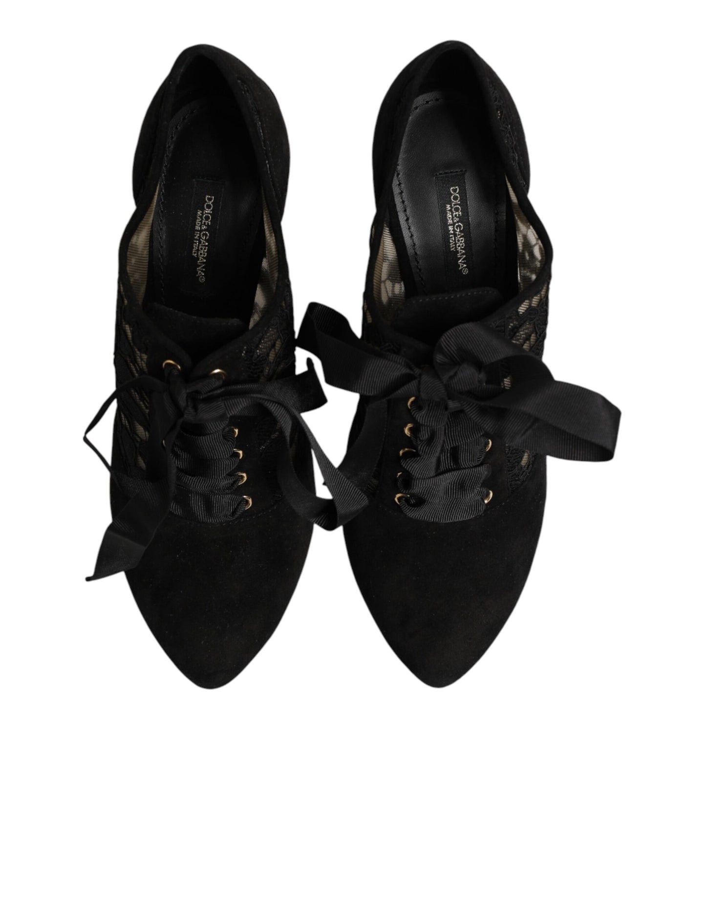 Scarpe con tacco alto e stringate Dolce & Gabbana nere con stampa floreale