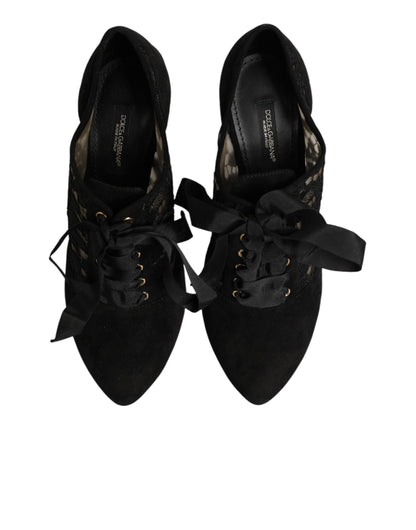 Scarpe con tacco alto e stringate Dolce & Gabbana nere con stampa floreale