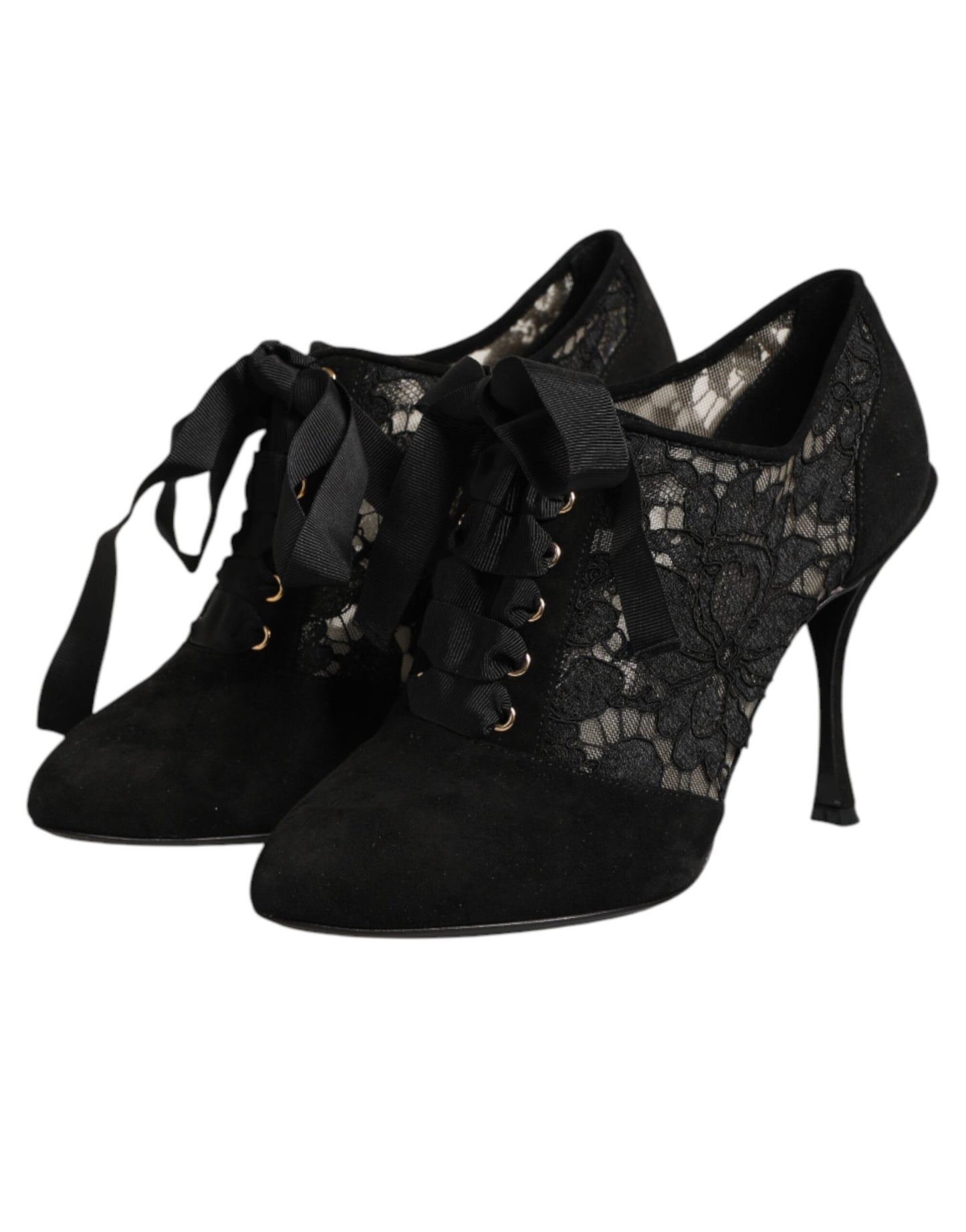 Scarpe con tacco alto e stringate Dolce & Gabbana nere con stampa floreale