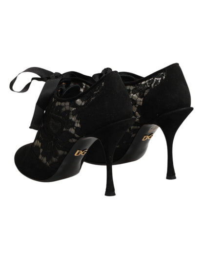 Scarpe con tacco alto e stringate Dolce & Gabbana nere con stampa floreale