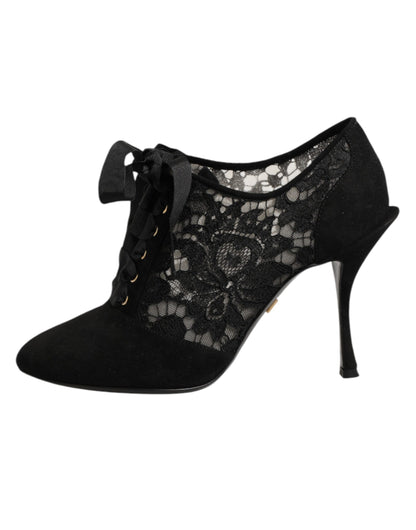 Scarpe con tacco alto e stringate Dolce & Gabbana nere con stampa floreale