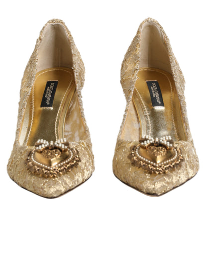 Scarpe con tacco DEVOTION in pizzo Taormina color oro Dolce &amp; Gabbana