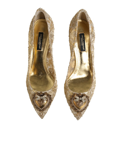 Scarpe con tacco DEVOTION in pizzo Taormina color oro Dolce &amp; Gabbana