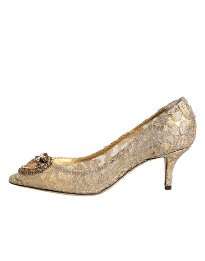 Scarpe con tacco DEVOTION in pizzo Taormina color oro Dolce &amp; Gabbana