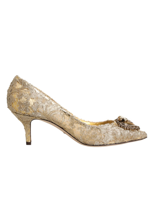 Scarpe con tacco DEVOTION in pizzo Taormina color oro Dolce &amp; Gabbana