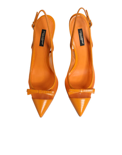 Scarpe con cinturino posteriore e tacco a rete in pelle arancione Dolce &amp; Gabbana