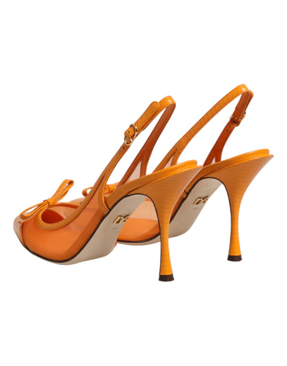 Scarpe con cinturino posteriore e tacco a rete in pelle arancione Dolce &amp; Gabbana