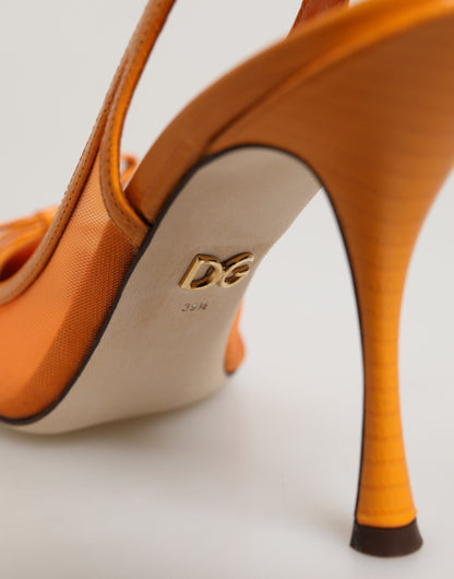 Scarpe con cinturino posteriore e tacco a rete in pelle arancione Dolce &amp; Gabbana