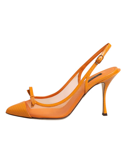 Scarpe con cinturino posteriore e tacco a rete in pelle arancione Dolce &amp; Gabbana