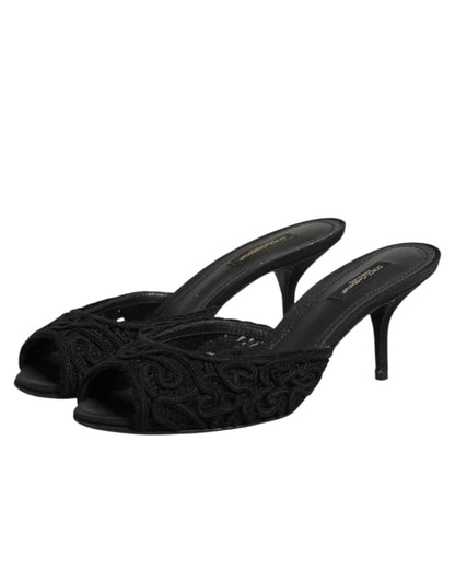 Scarpe con tacco a spillo nere ricamate Dolce &amp; Gabbana