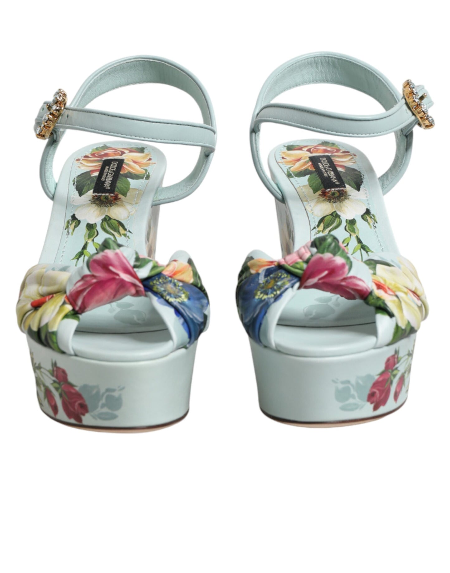 Sandali con zeppa e cinturino alla caviglia con stampa floreale verde Dolce &amp; Gabbana
