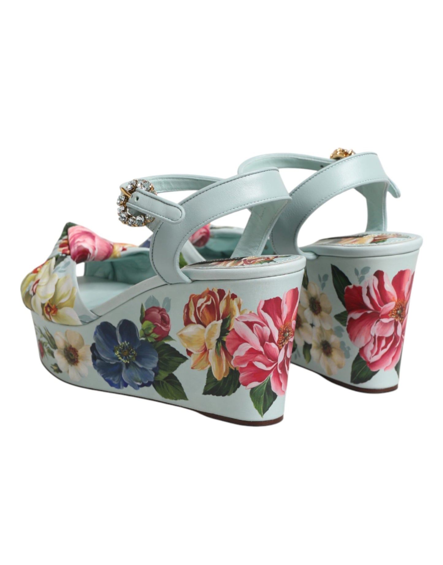 Sandali con zeppa e cinturino alla caviglia con stampa floreale verde Dolce &amp; Gabbana