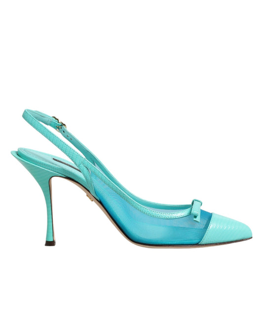 Scarpe con cinturino posteriore e tacco a rete in pelle blu Dolce &amp; Gabbana