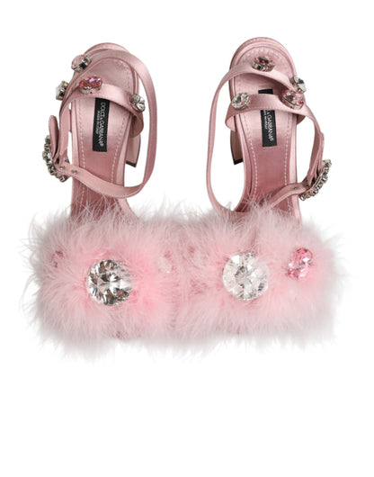 Sandali con cinturino alla caviglia e paillettes rosa Dolce &amp; Gabbana