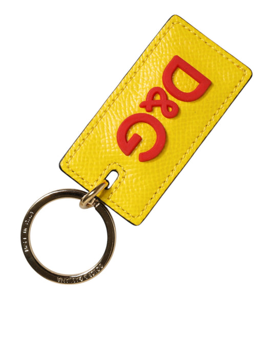 Portachiavi da uomo con anello in metallo con logo in pelle di vitello gialla Dolce &amp; Gabbana