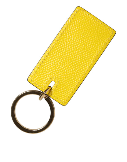 Portachiavi da uomo con anello in metallo con logo in pelle di vitello gialla Dolce &amp; Gabbana