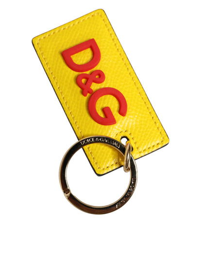 Portachiavi da uomo con anello in metallo con logo in pelle di vitello gialla Dolce &amp; Gabbana