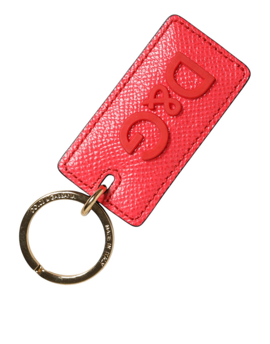 Portachiavi da uomo con anello in metallo con logo in pelle di vitello rossa Dolce &amp; Gabbana