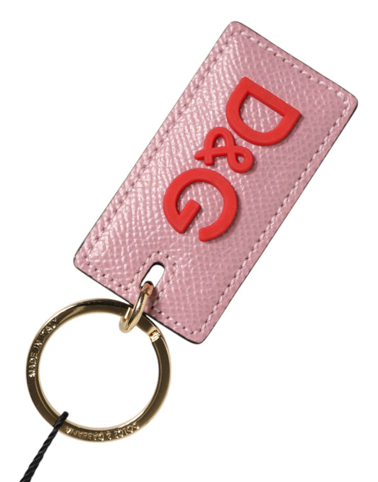 Portachiavi da uomo con anello in metallo con logo in pelle di vitello rosa Dolce &amp; Gabbana