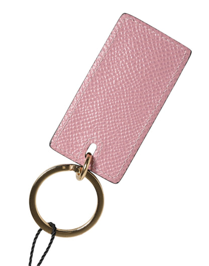 Portachiavi da uomo con anello in metallo con logo in pelle di vitello rosa Dolce &amp; Gabbana