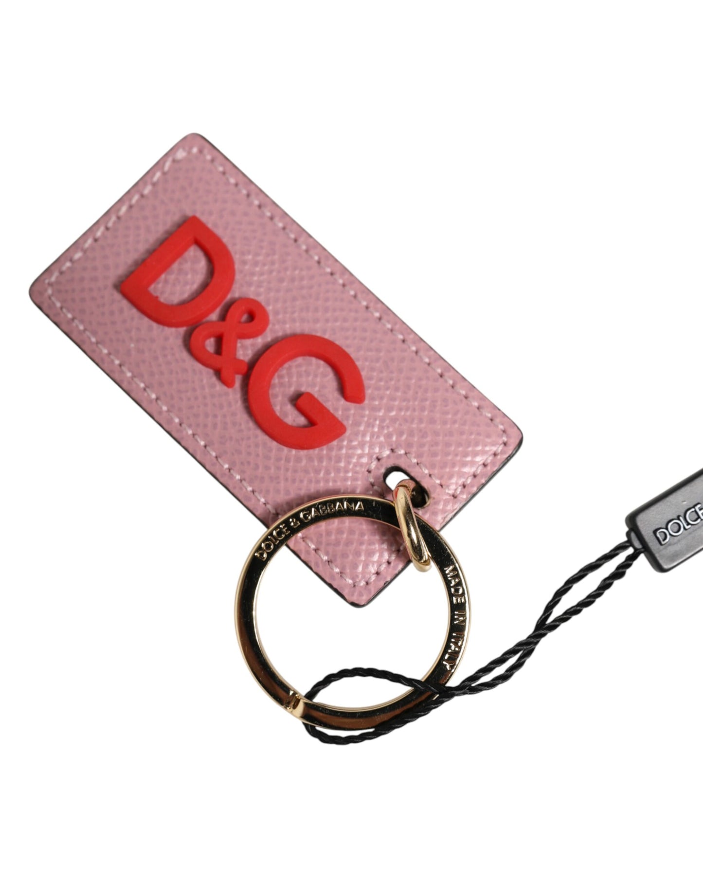 Portachiavi da uomo con anello in metallo con logo in pelle di vitello rosa Dolce &amp; Gabbana