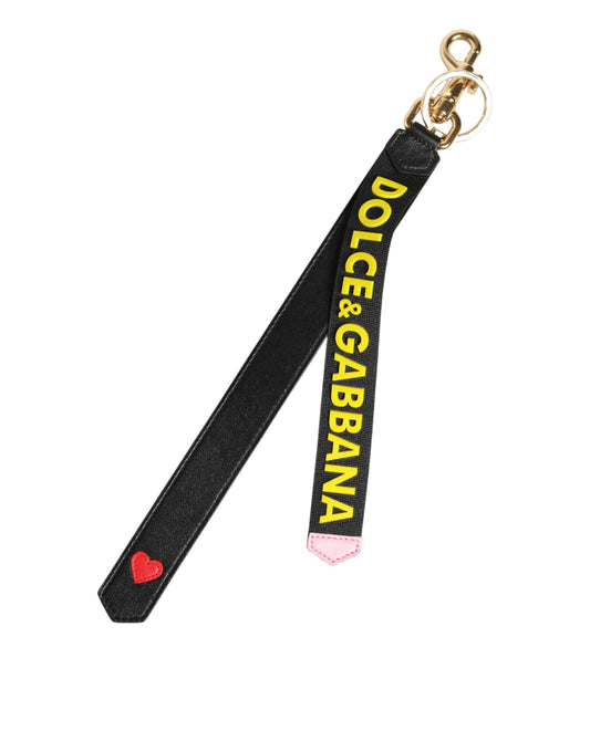Portachiavi in ​​pelle e ottone con logo giallo nero Dolce &amp; Gabbana