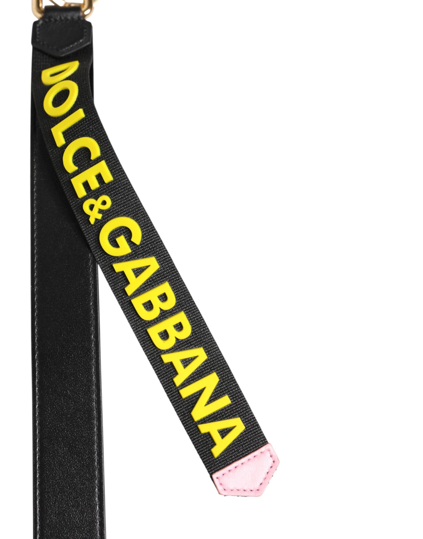 Portachiavi in ​​pelle e ottone con logo giallo nero Dolce &amp; Gabbana