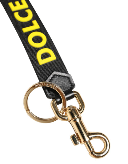 Portachiavi in ​​pelle e ottone con logo giallo nero Dolce &amp; Gabbana