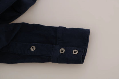 Camicia a maniche lunghe in velluto a coste blu cotone Acht