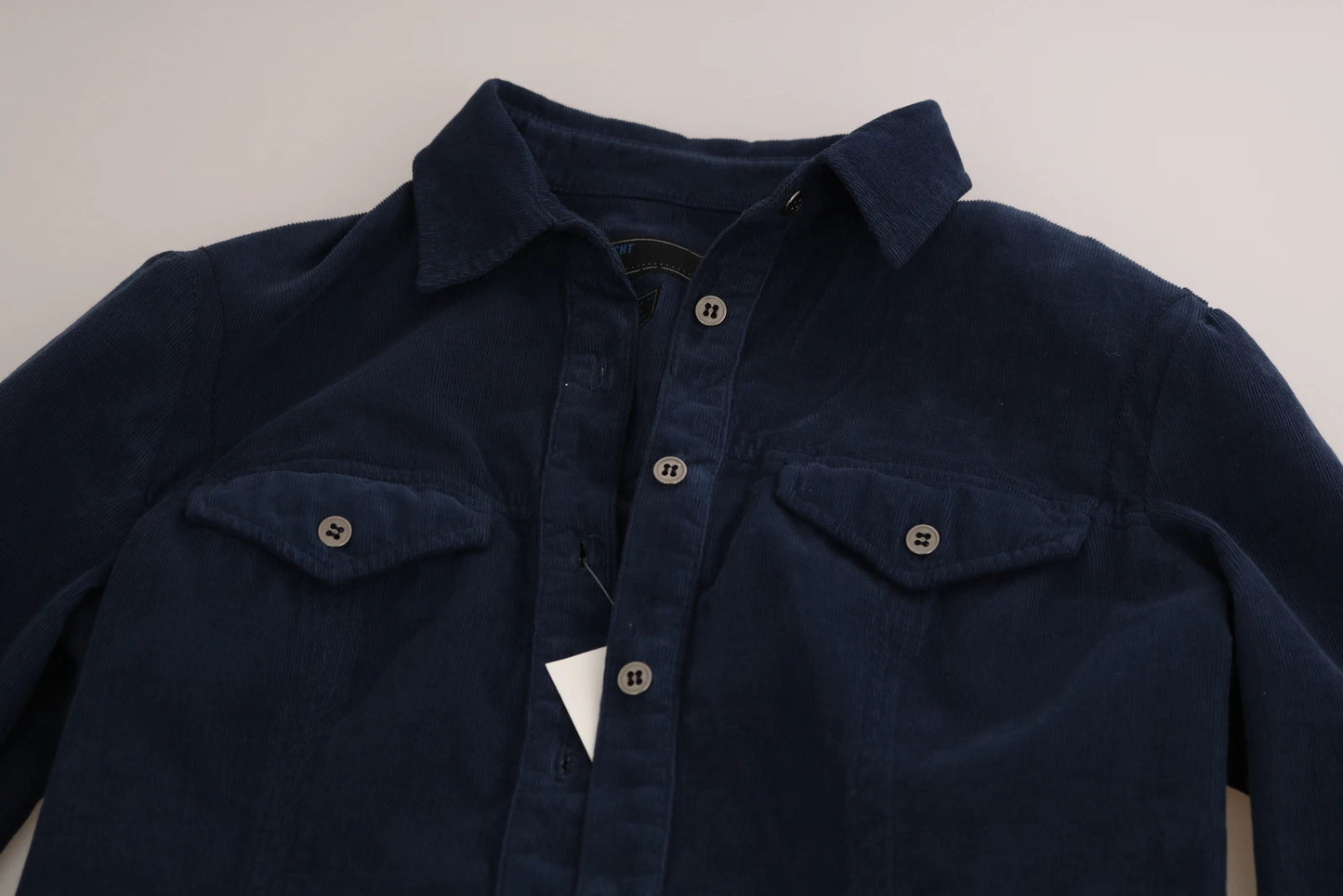 Camicia a maniche lunghe in velluto a coste blu cotone Acht