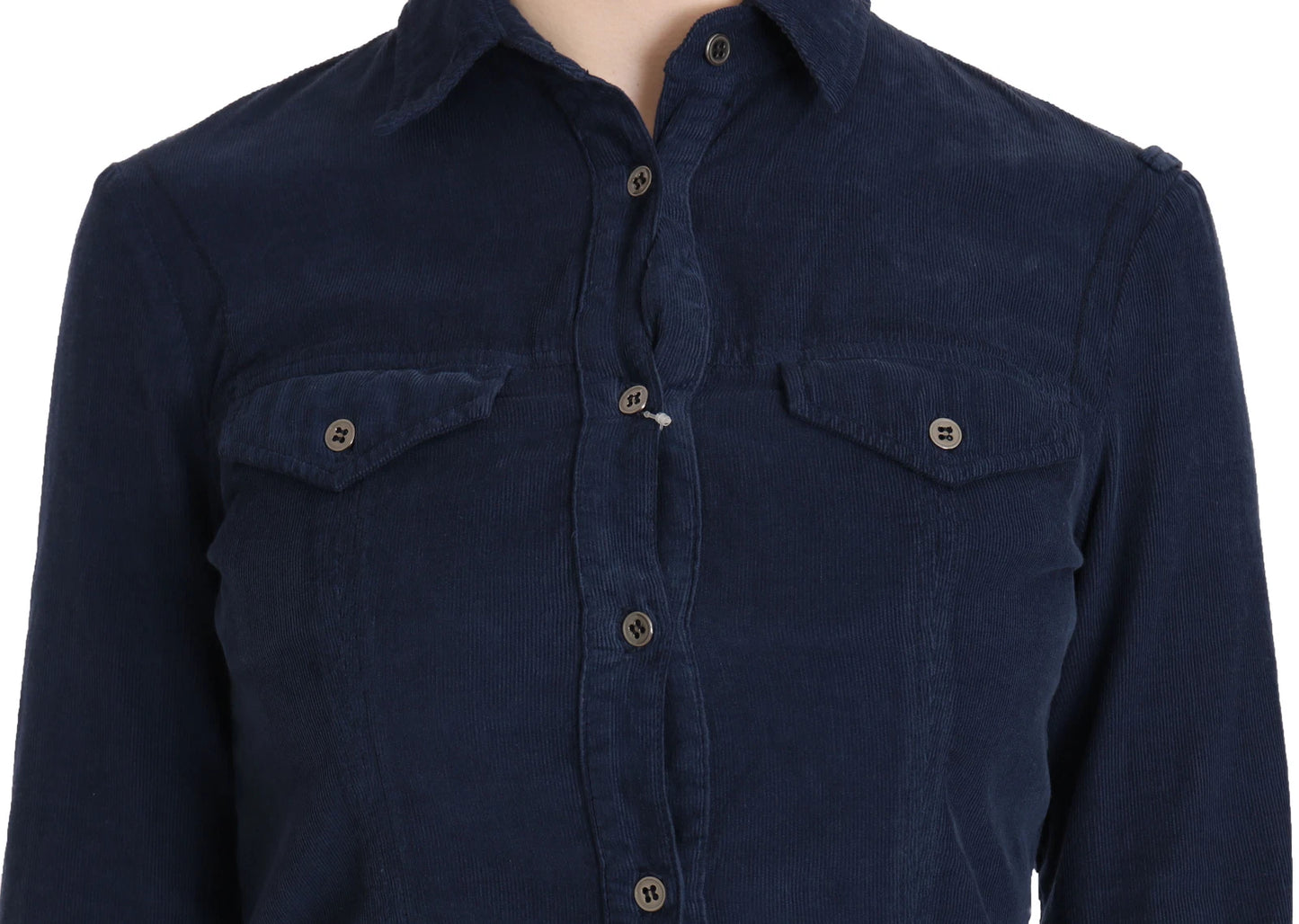 Camicia a maniche lunghe in velluto a coste blu cotone Acht